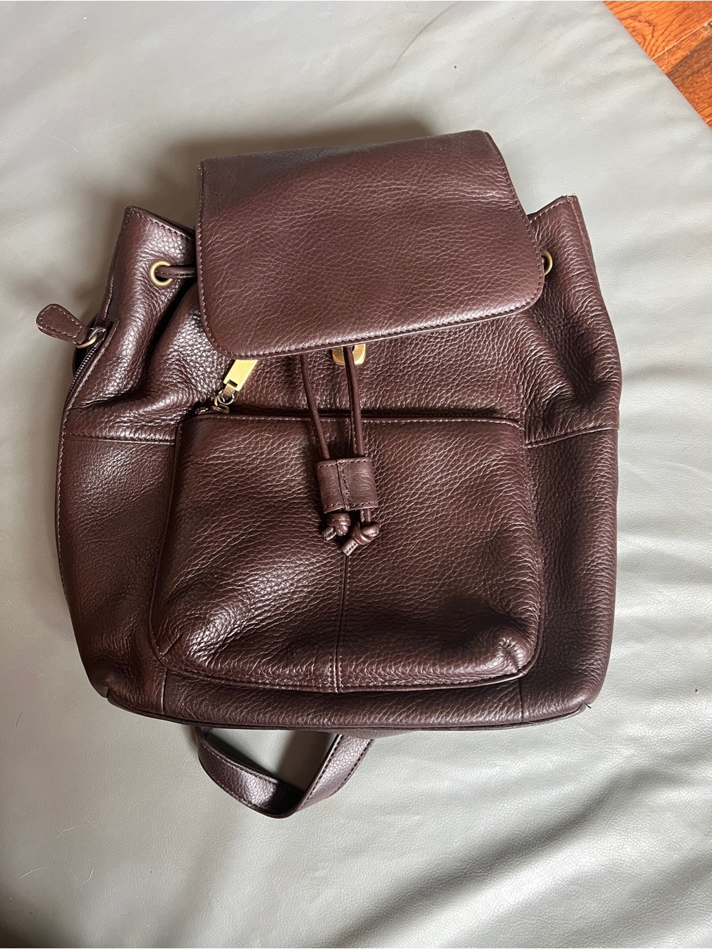 Liz Claiborne Brown Pebbled Leather mini Drawstring Backpack Y2K